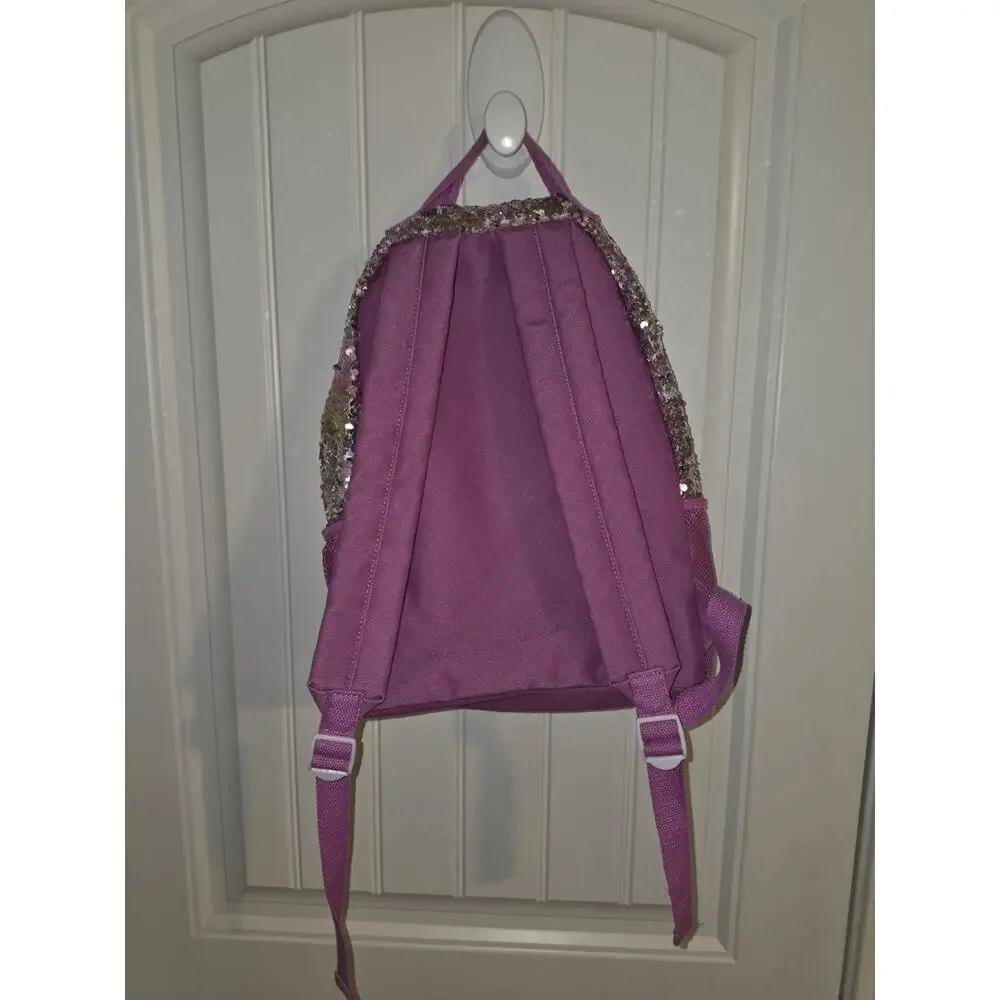 Kids Reversible Sequin Backpack Purple Silver Girls School Travel Bag